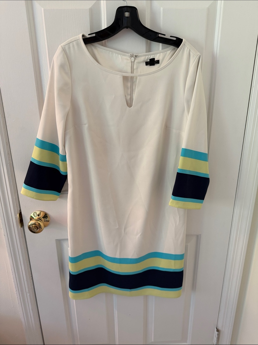 Ann Taylor Cream Mini Dress with Navy, Aqua & Lemon Stripes